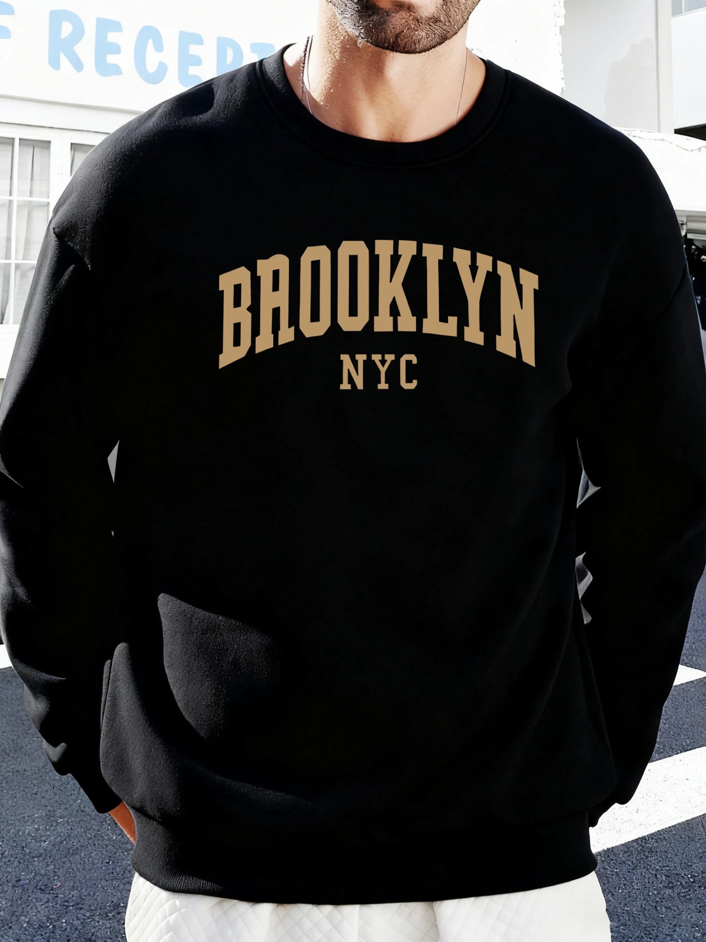 Brooklyn Nyc Letter Printed Soft Sweatshirts Street Fleece Pullovers Autumn Fashion Streetwears All-Match Crewneck Men Hoodies