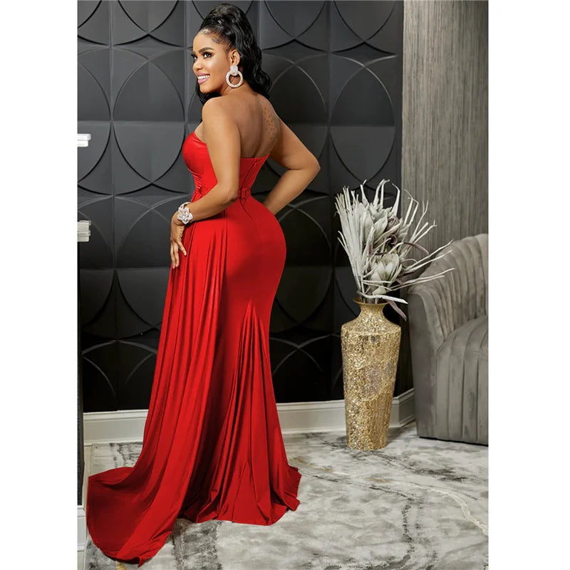 Sexy One Shoulder Elegant Evening Dresses for Women Party Night Mermaid Dress Backless Side Split Bodycon Long Dress Vestidos