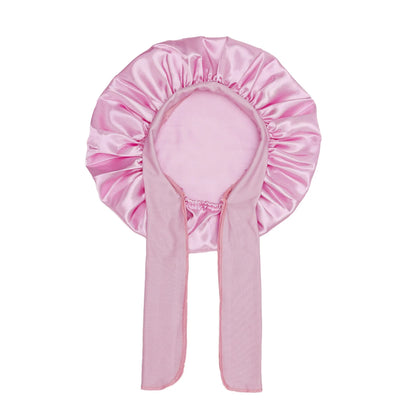Kids Satin Bonnet Sleep Hat Wide Elastic Band Ribbon Sleeping Cap Boy Girls Flower Printed Silk Shower Cap