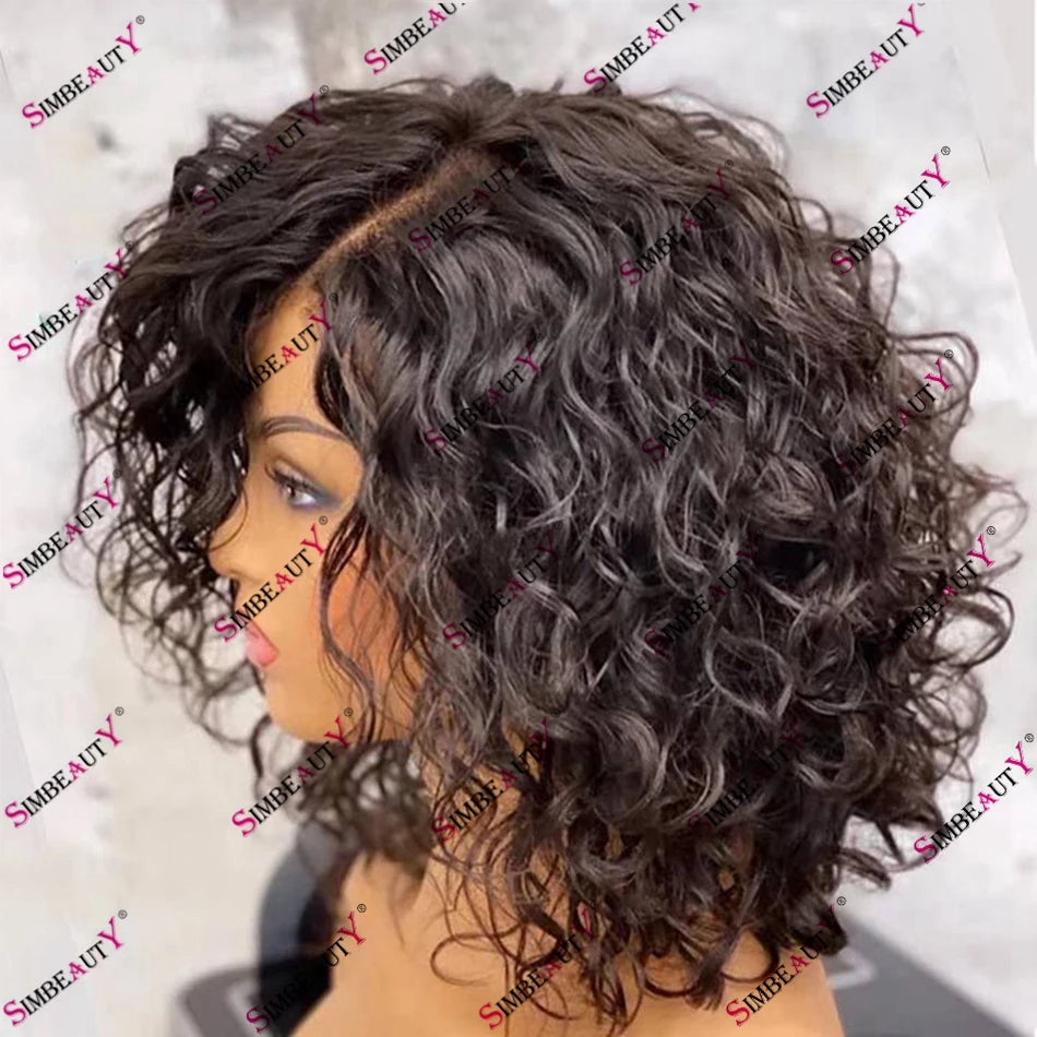 Glueless Lace Front Short Bob Natural Curl 100% Human Hair Wigs for Black Women 150 Density Brazilian Remy Hair 13x6 Lace Wig