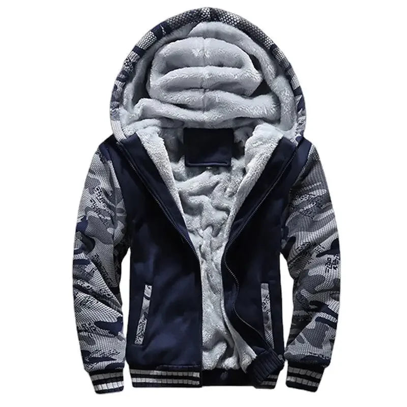 Men's Warmth Hooded Fleece Lined Thickened Baseball Jacket Sweatshirt Korean Style Sporty Top Winter Autumn Seasonal Wear