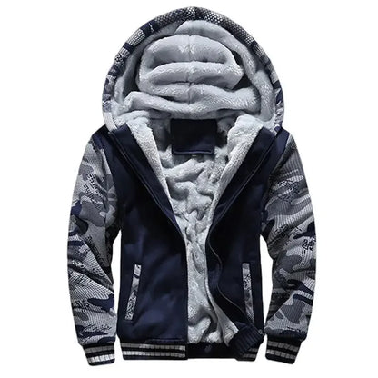 Men's Warmth Hooded Fleece Lined Thickened Baseball Jacket Sweatshirt Korean Style Sporty Top Winter Autumn Seasonal Wear