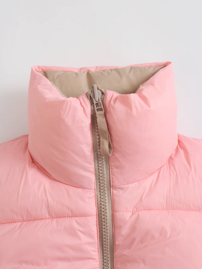 Fall Winter Warm Cropped Vest Jackets for Women Fashion Sleeveless Stand Collar Zip Up Puffer Waistcoat Street Style Outwear