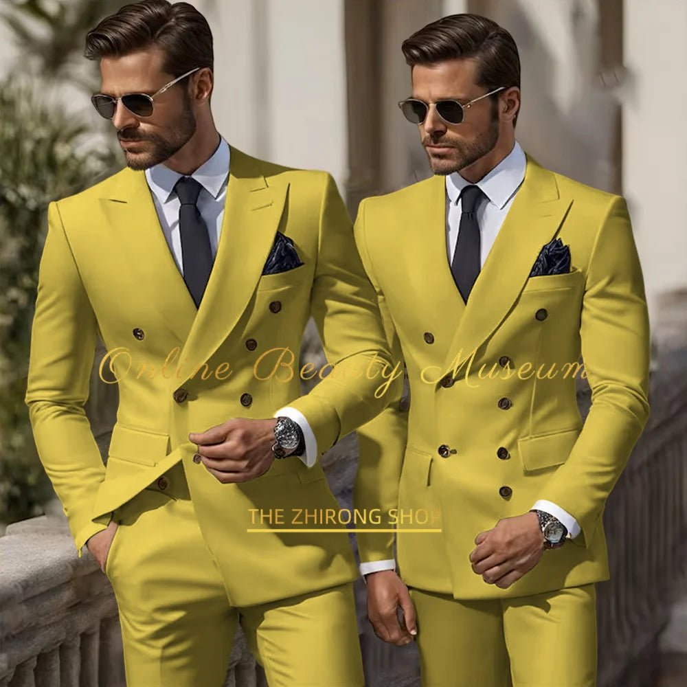 Formal Elegant Stylish Ivory Double Breasted 2 Piece Wedding Suits for Men, Classic Tuxedo Bespoke For Groom Prom Party Dress