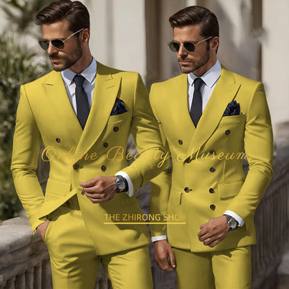 Formal Elegant Stylish Ivory Double Breasted 2 Piece Wedding Suits for Men, Classic Tuxedo Bespoke For Groom Prom Party Dress