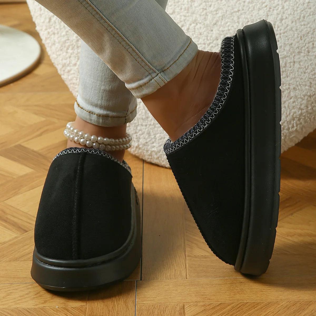 Pantoufles D'hiver Chaudes Pour Femmes, Intérieur En Peluche, Semelle Épaisse Antidérapante, Chaussures De Maison Chaudes Brodée