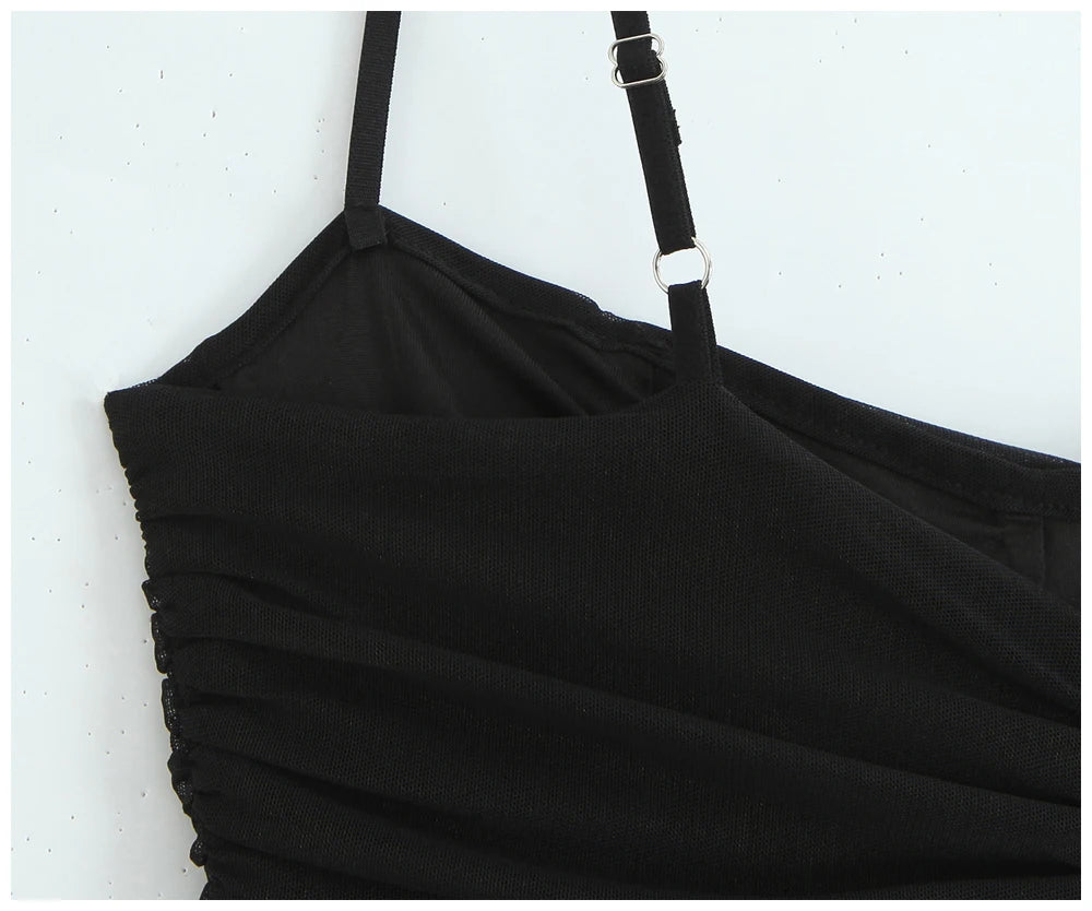 Womens Dress Mesh Ruched Slim Fit Long Spaghetti Strap Elegant Dress Must Have For Elegant Parties And Evening Banquets