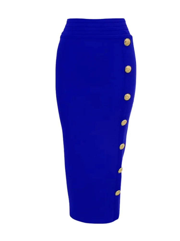 New Arrival Women Button Black Blue Red Bodycon Bandage Skirt 2026 Designer High Waist High Street Party Club Pencil Skirt 75cm