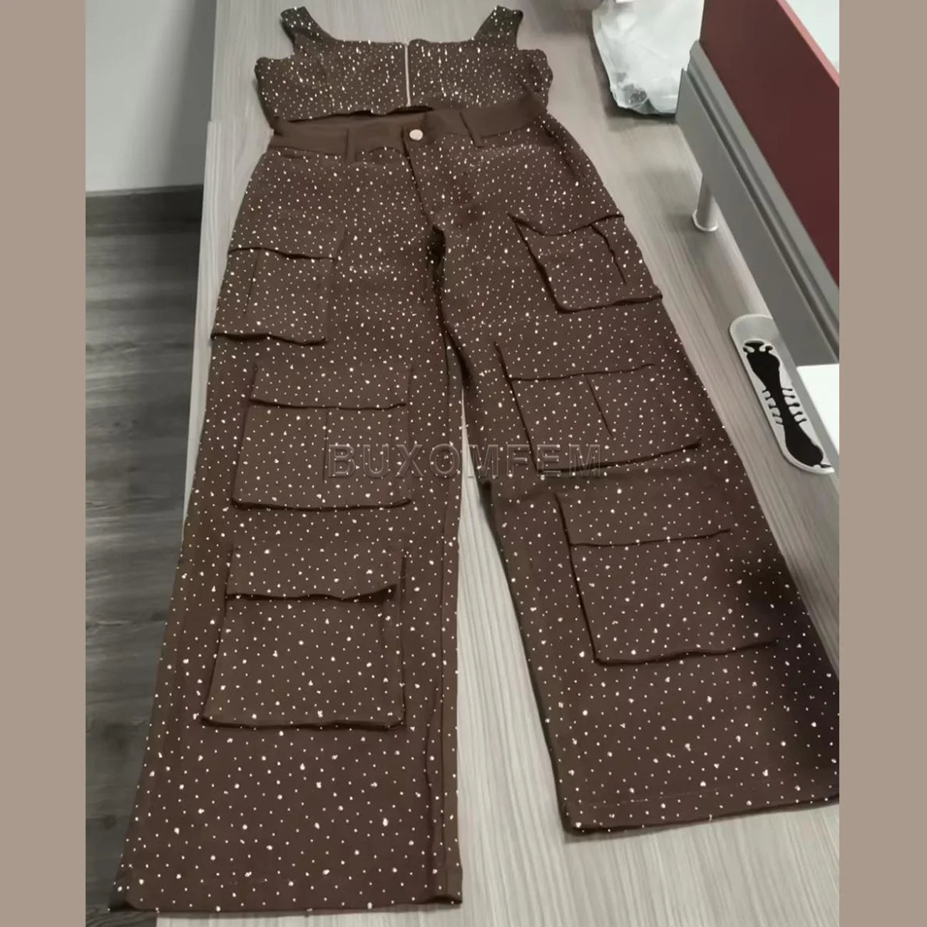 Ladies Diamond Strap Work Pants Set Fashion Push Up Trousers Women's Demin Jumpsuits Streetwear Outfits Evening Party Clothings