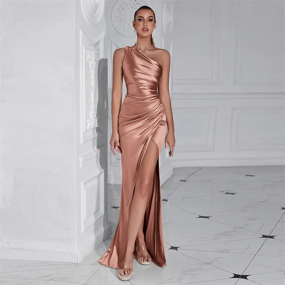 Formal Women's Evening Prom Elegant Party wedding guest  Celebrity Female Satin Maxi Club Wear Cocktail Dresses