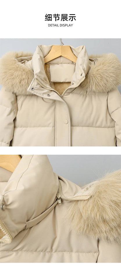 Winter Short Parkas Women's Cotton-padded Clothes Add Velvet Thicken Outerwear Fur Collar Removable Hooded Coats Warm Jackets