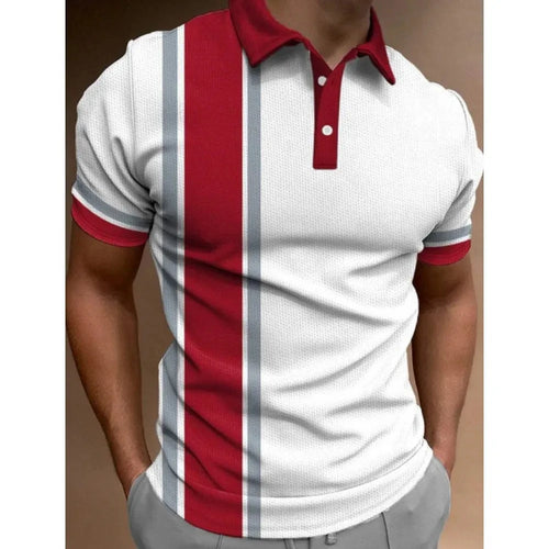 Men's Button Polo Shirt Collar Short-sleeved Pullover Sports Summer Casual Button Striped Collar Trend T-shirt Tops