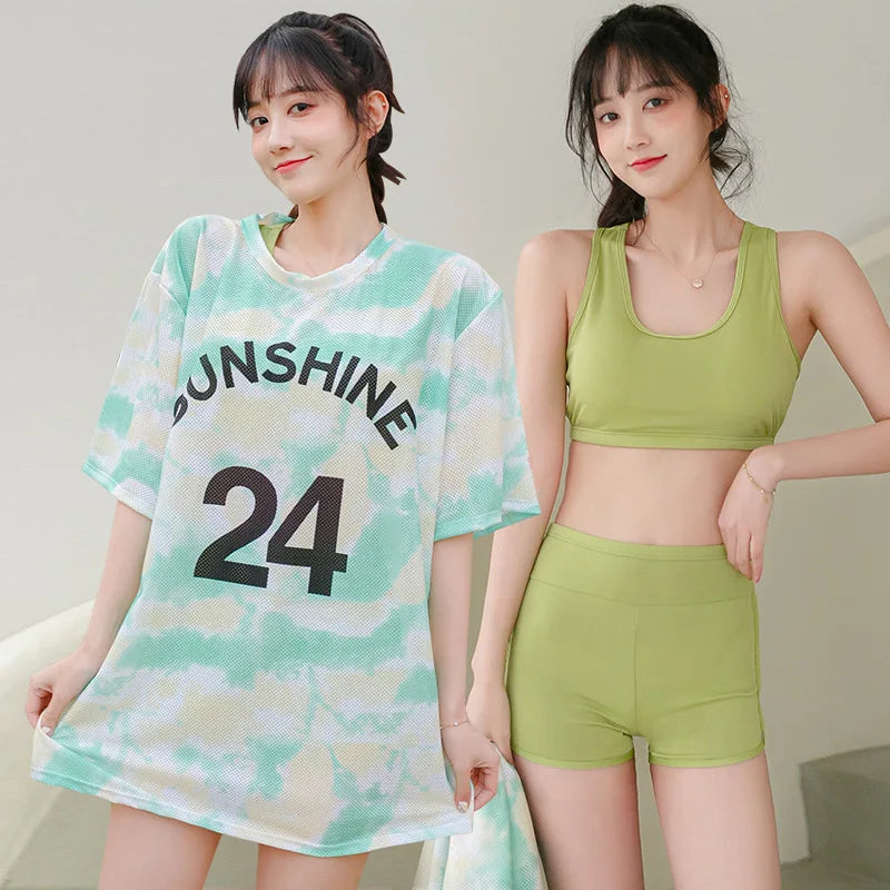 Korean Bikini Sets Women Vacation 3 Pieces Summer Popular New Fashion Beachwear Chic Slim Sexy Swimsuits High Waist Soft Ladies