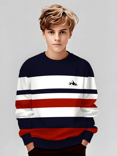 Autumn Classic Boyst-Shirt Outdoor Round Neck Long Sleeves Top Stripe 3D Print Street Loose T-Shirt Comfort Children's Clothing