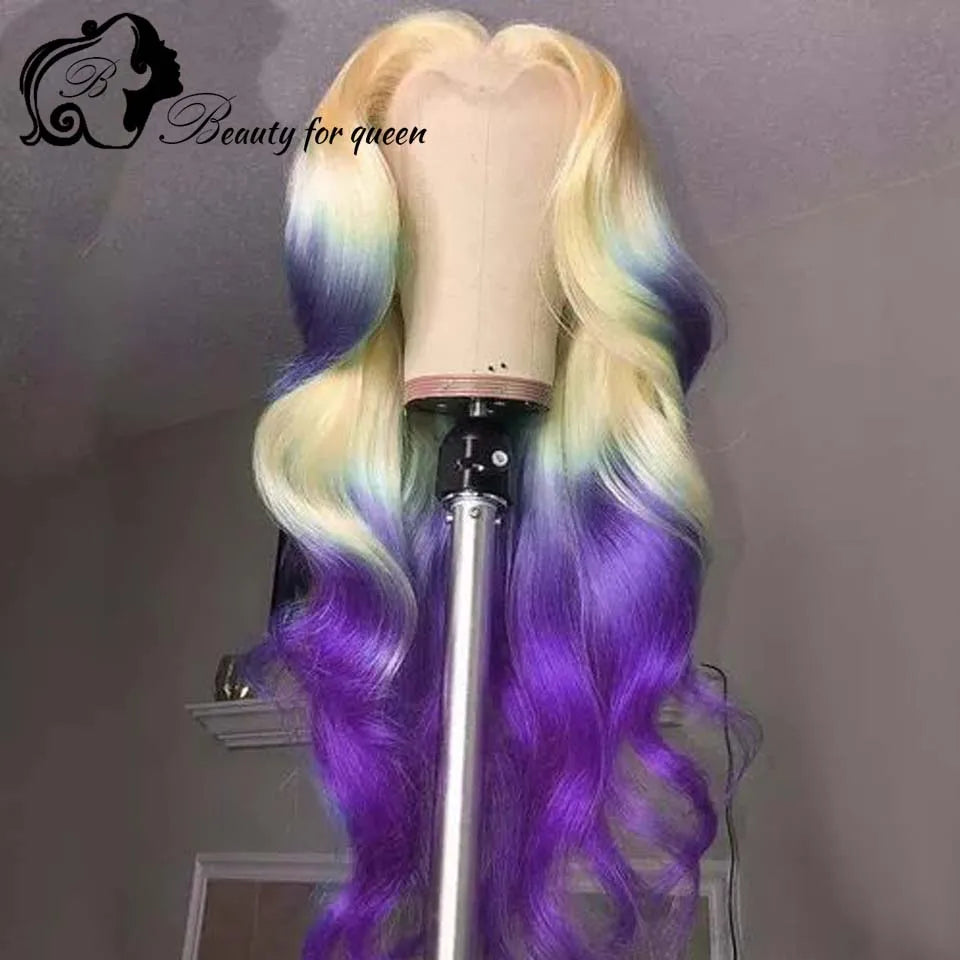 Colored Green Grey Pink Blue Body Wave Brazilian Human Hair Wig For Women 26 Inches 13x4 HD Lace Frontal Wigs 180 Density