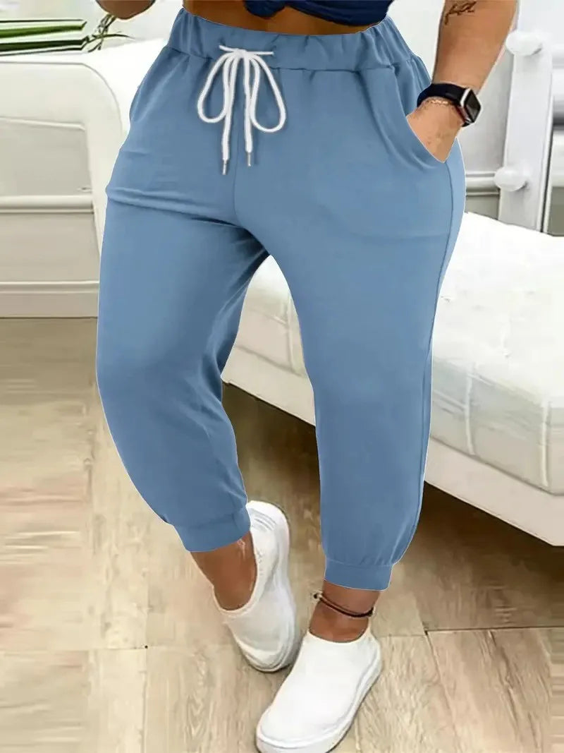 Plus size European and American cross-border  autumn and winter new casual solid color pocket leggings