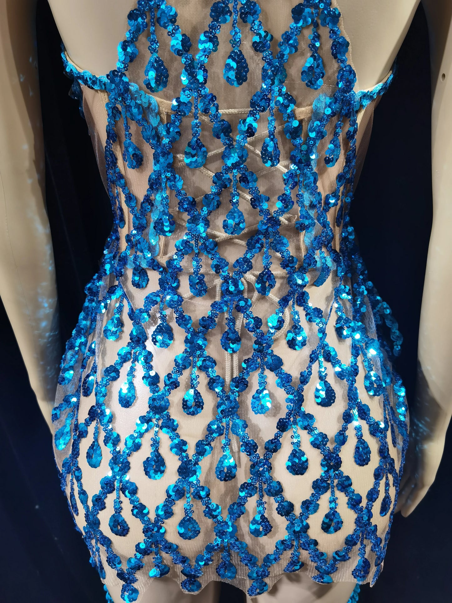 Luxurious Blue Diamond Sparkling Tassel Jazz Dance Performance Clothing Basketball Baby Performance Clothing Cheerleading Short