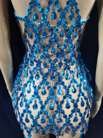 Luxurious Blue Diamond Sparkling Tassel Jazz Dance Performance Clothing Basketball Baby Performance Clothing Cheerleading Short