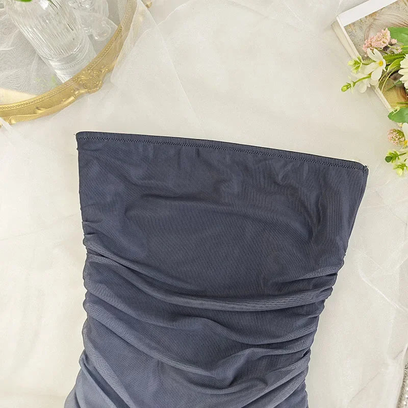 Sexy Gradient Color Folded Women's Wrap Chest Dress Fashionable Summer Dress Long Ankle Length Empire Waistline Sleeveless