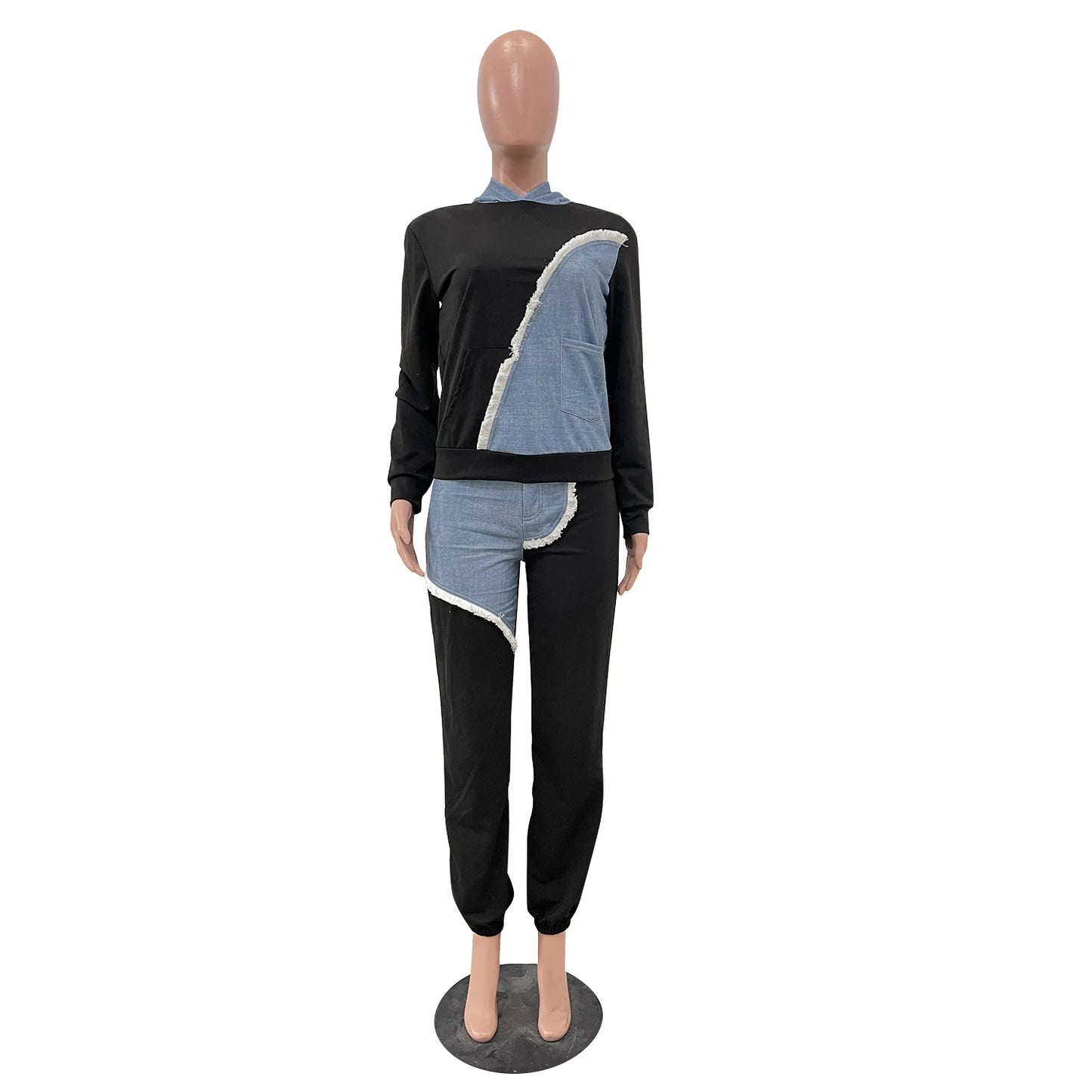 Casual Denim 2 Piece Set Women Sport Two Piece Outfit Hoodies Tops Jogger Pants Suit Women Street Wear Sets