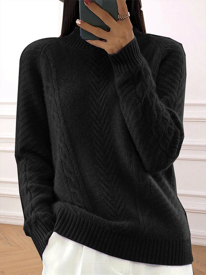 plus Size High Neck Ribbed Pullover Sweater Stranded Knit Long Sleeve Casual Solid Sweater for Autumn And Winter