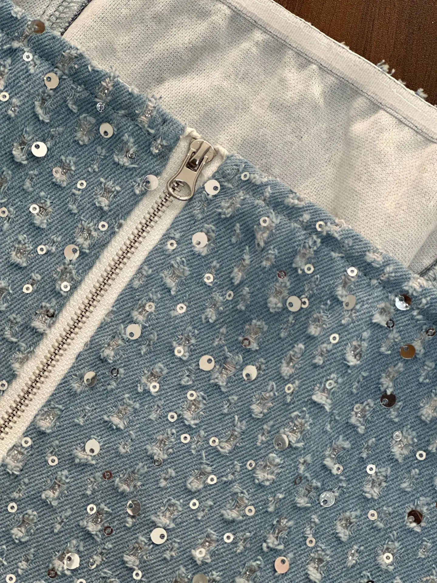 Fashion Sequins Denim Set Women Strapless Tunic Waist Crop Top and Wide Leg Pant Suit 2025 &2026 New 2 Piece Sets Outfits Tracksuit