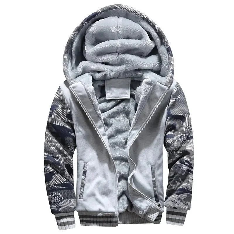 Men's Warmth Hooded Fleece Lined Thickened Baseball Jacket Sweatshirt Korean Style Sporty Top Winter Autumn Seasonal Wear