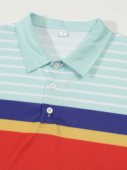 2025European and American ins cross-border 2024 summer new men's striped lapel short sleeved polo shirt casual contrasting polo