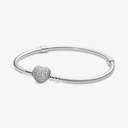 Hot Sale 925% sterling silver original heart-shaped square round clasp snake chain charming bracelet fien jewelry for women