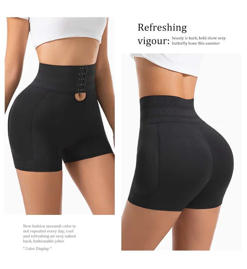 Women's Padded Butt Lifter Body Shaper with 4 Sponge Pads Tummy Control Shapewear Panties with Waist Cincher and Hook Closure