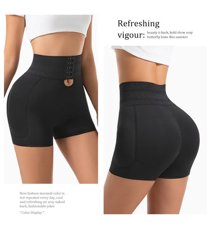 Women's Padded Butt Lifter Body Shaper with 4 Sponge Pads Tummy Control Shapewear Panties with Waist Cincher and Hook Closure