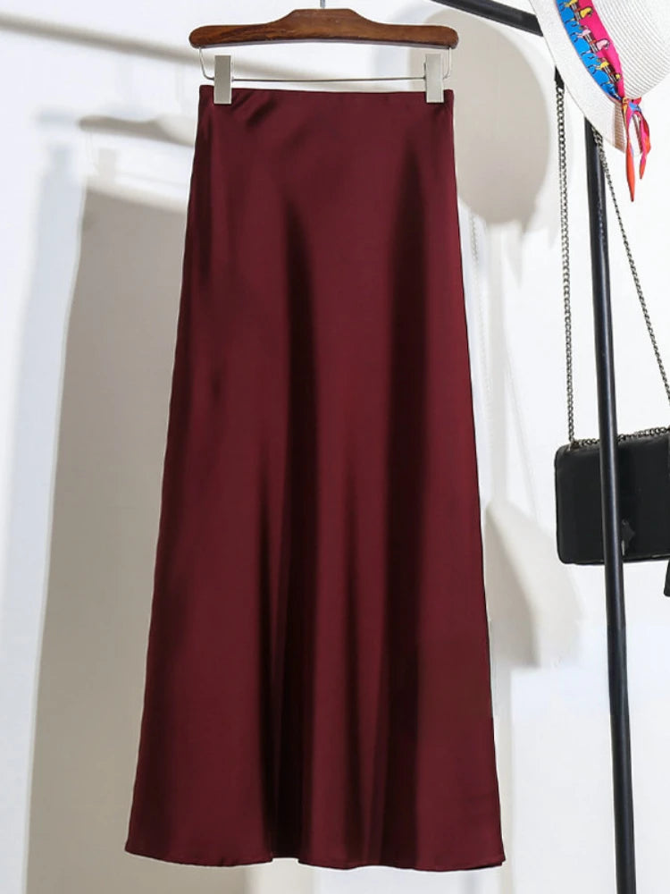 Acetic Satin Fishtail Skirt Woman Korean Fashion Elastic High Waist Skirts for Women Spring/summer 2026 New Slim Long Dresses