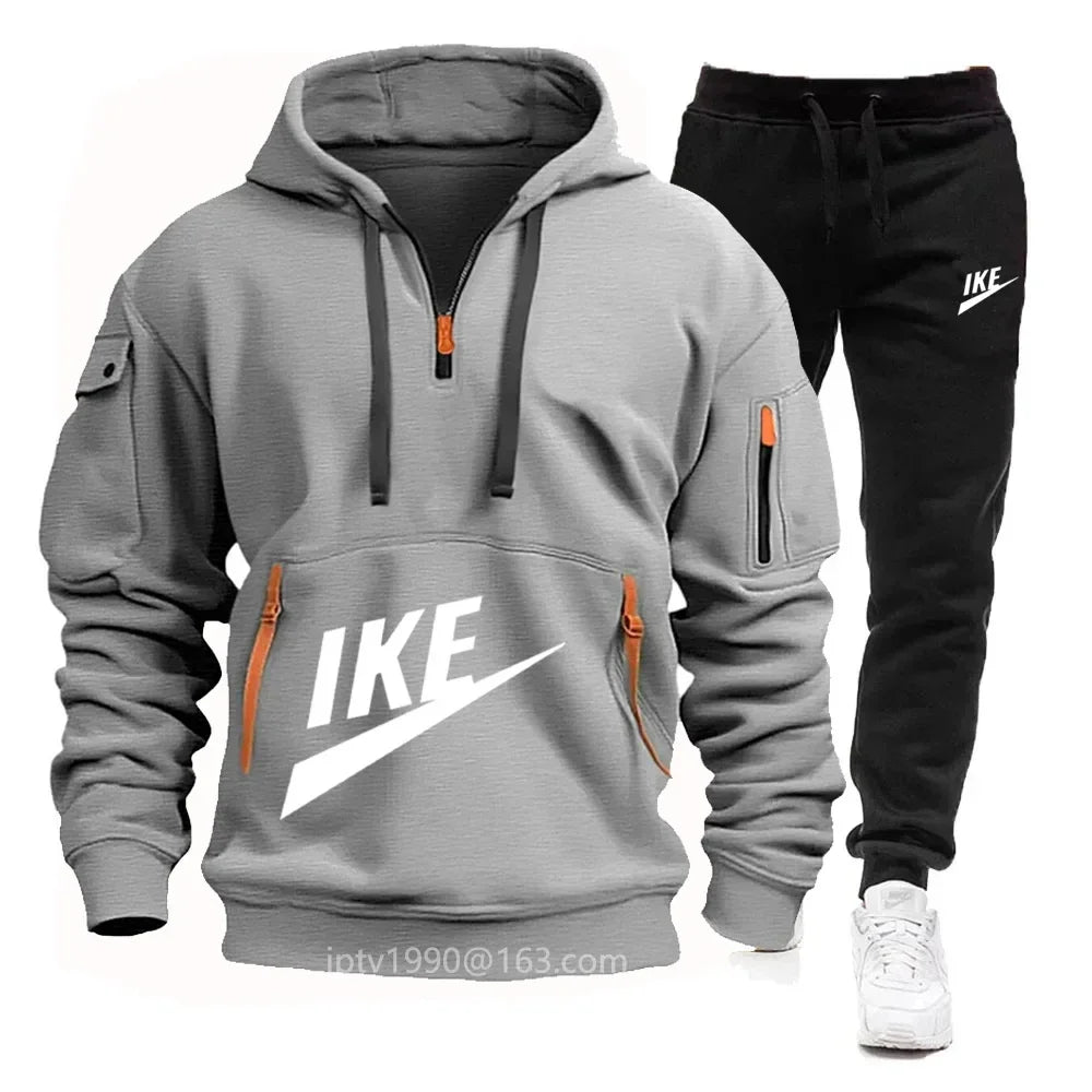 2025 new men's autumn and winter hoodie set fitness sports multi-zipper long-sleeved hooded jumper + 2 sets of casual pants
