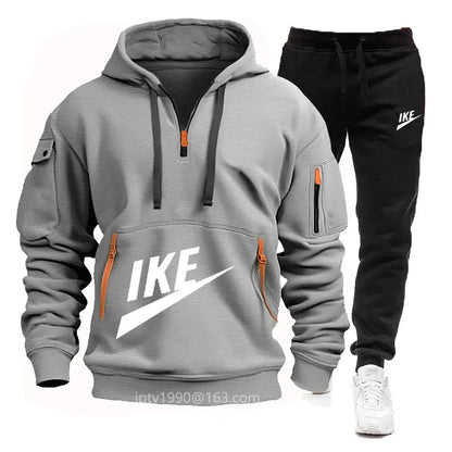 2025 new men's autumn and winter hoodie set fitness sports multi-zipper long-sleeved hooded jumper + 2 sets of casual pants