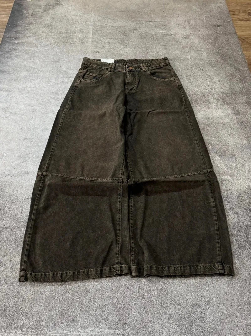 Street Vintage New Letter Embroidered Patch Yellow Washed Baggy Jeans Women Y2K Gothic Hip Hop Popular Couple Wide-leg Pants