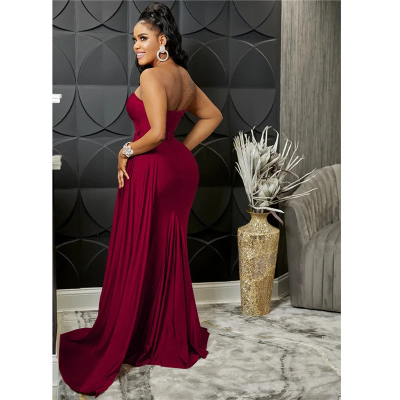 Sexy One Shoulder Elegant Evening Dresses for Women Party Night Mermaid Dress Backless Side Split Bodycon Long Dress Vestidos