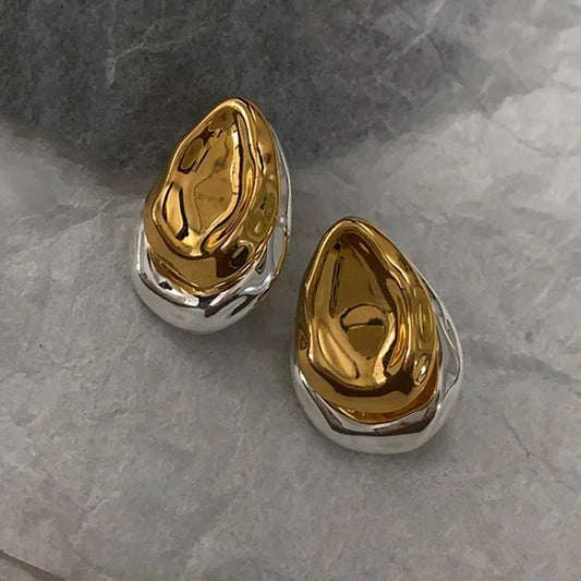 Stainless Steel Vintage Droplet Metal Splice Stud Earrings for Women Two Wear way Mix Color New Accessory Charm Luxury Jewelry