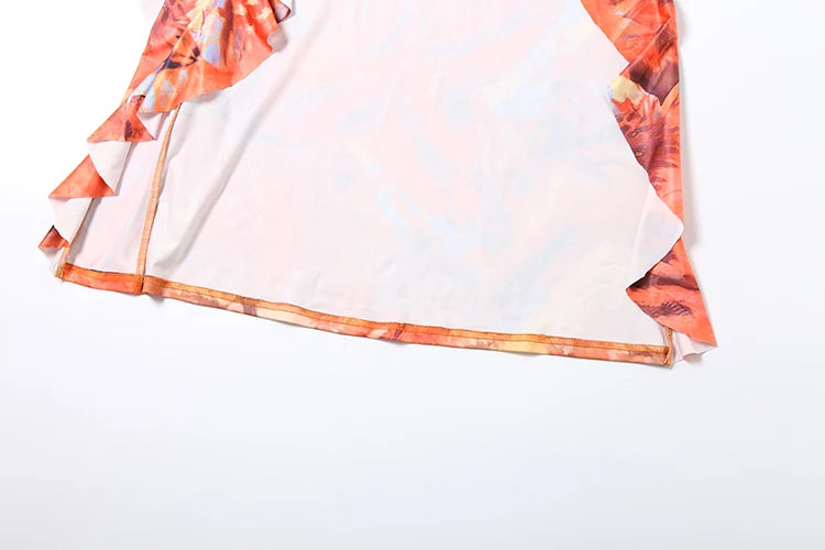 Weird Puss Halter Metal Buckle Dress Women Y2K Hollow Backless Summer Trend High Split Ruffles Sexy Elegant Bandage Maxi Bodycon