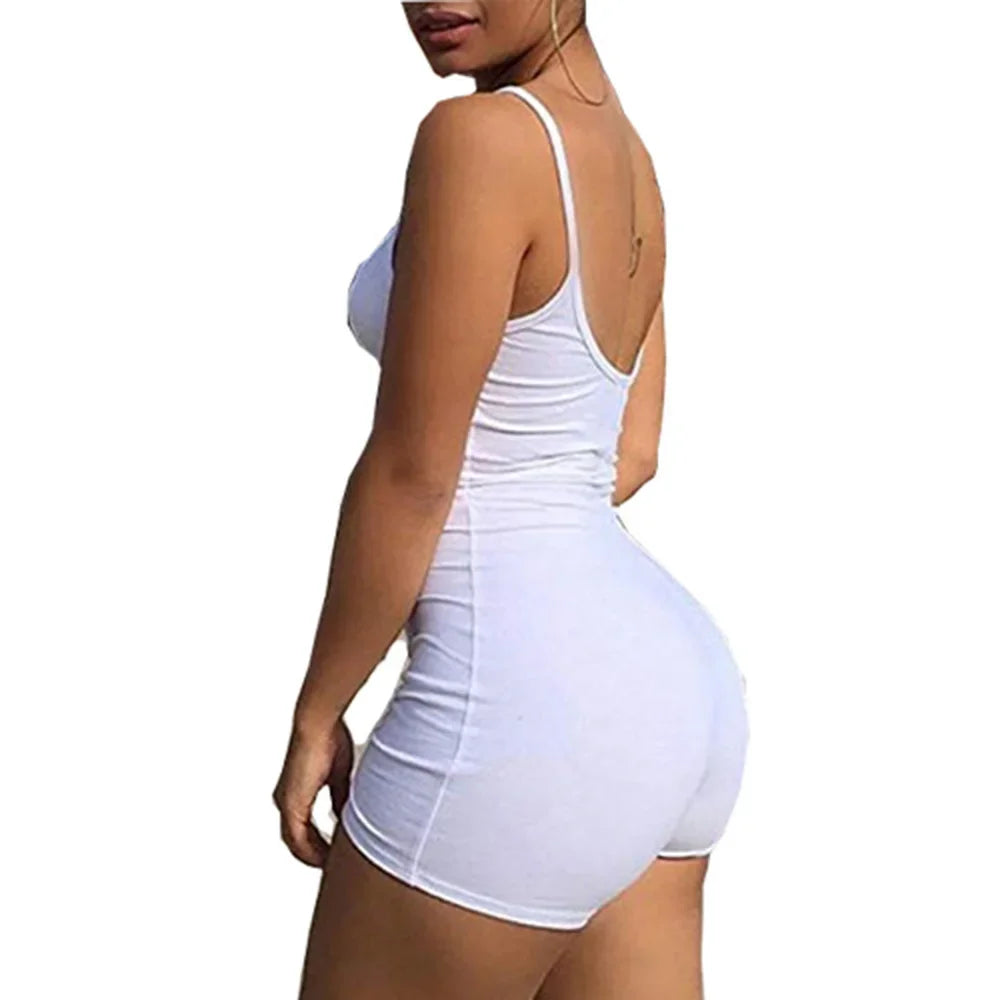 Women Spaghetti Rompers for Women Sexy Condole Super Short Playsuits Summer Solid Shorts Strap Low-Cut Back Romper