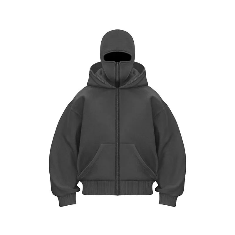 Men's and women's Balaclava Y2K Gothic Harajuku winter new item double hooded sweatshirt Unisex hooded mask zipper sportswear