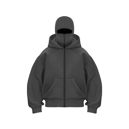 Men's and women's Balaclava Y2K Gothic Harajuku winter new item double hooded sweatshirt Unisex hooded mask zipper sportswear
