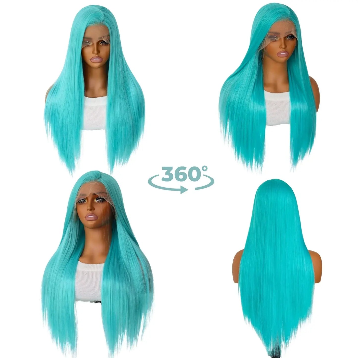 Mint Blue Color Synthetic Lace Front Wigs for Fashion Women 24 Inch Long Silky Straight Hair Mint Green Wig 13x4 HD Lace Front W