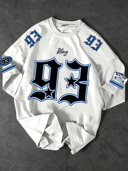 Men's casual round neck T-shirt with digital 93 print pattern is an ideal choice for gifting to family and friends