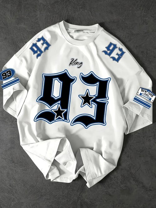 Men's casual round neck T-shirt with digital 93 print pattern is an ideal choice for gifting to family and friends