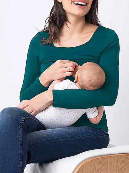 2024 Autumn Fashion New Women's Elegant Breastfeeding Top Pregnant Women's Wear Long Sleeve Casual Breastfeeding T-shirt