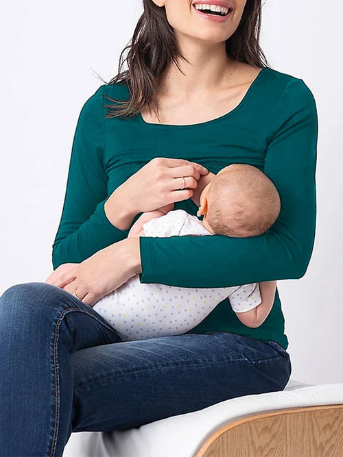 2024 Autumn Fashion New Women's Elegant Breastfeeding Top Pregnant Women's Wear Long Sleeve Casual Breastfeeding T-shirt
