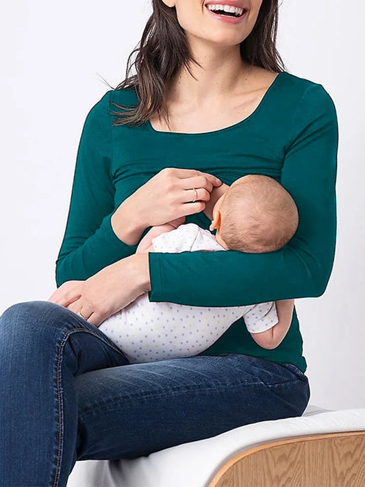 2024 Autumn Fashion New Women's Elegant Breastfeeding Top Pregnant Women's Wear Long Sleeve Casual Breastfeeding T-shirt