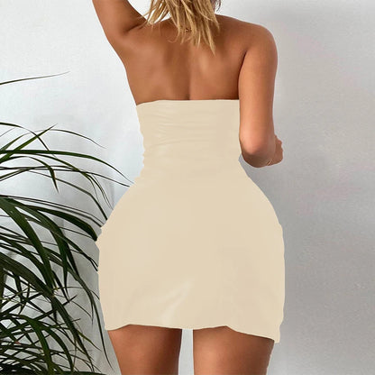 Hugcitar Pu Faux Leather Tube Mini Dress For Women Bodycon Sexy Streetwear Party Club Y2K Clothing Outfits Festival