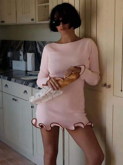 Dulzura O-Neck Long Sleeves Ruffles Patchwork Bodycon Mini Dress Sexy Elegant Outfit Party Club Streetwear Autumn Winter Clothes