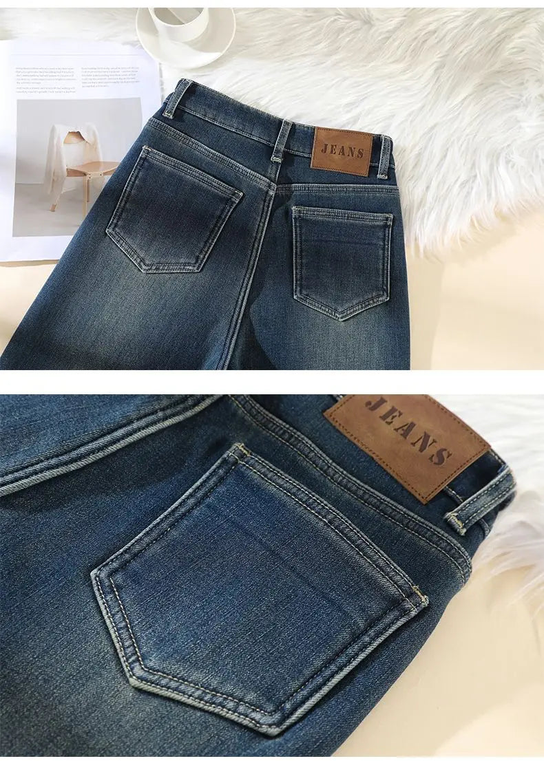 Woman High Waist Fashion Thermal Wide Leg Jeans Female Y2k Clothes Baggy Pants Girl Autumn Winter Snow Versatile Denim Trousers